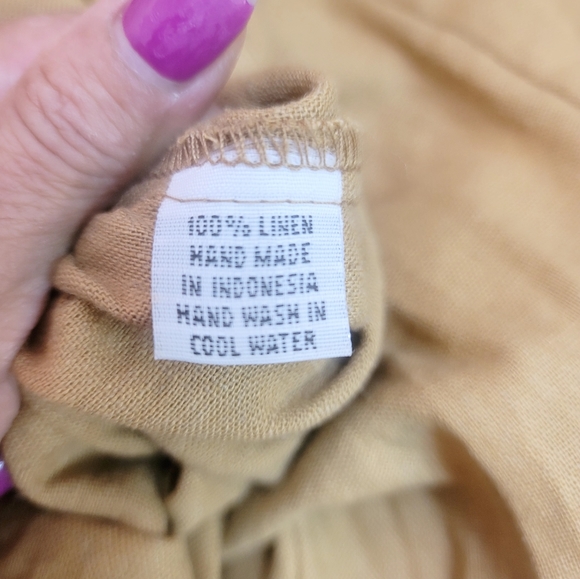 GILLIA 100% LINEN BUTTON UP ROUND NECK SHORT SLEEVES MUSTARD MINIDRESS SZ SMALL - Picture 13 of 16